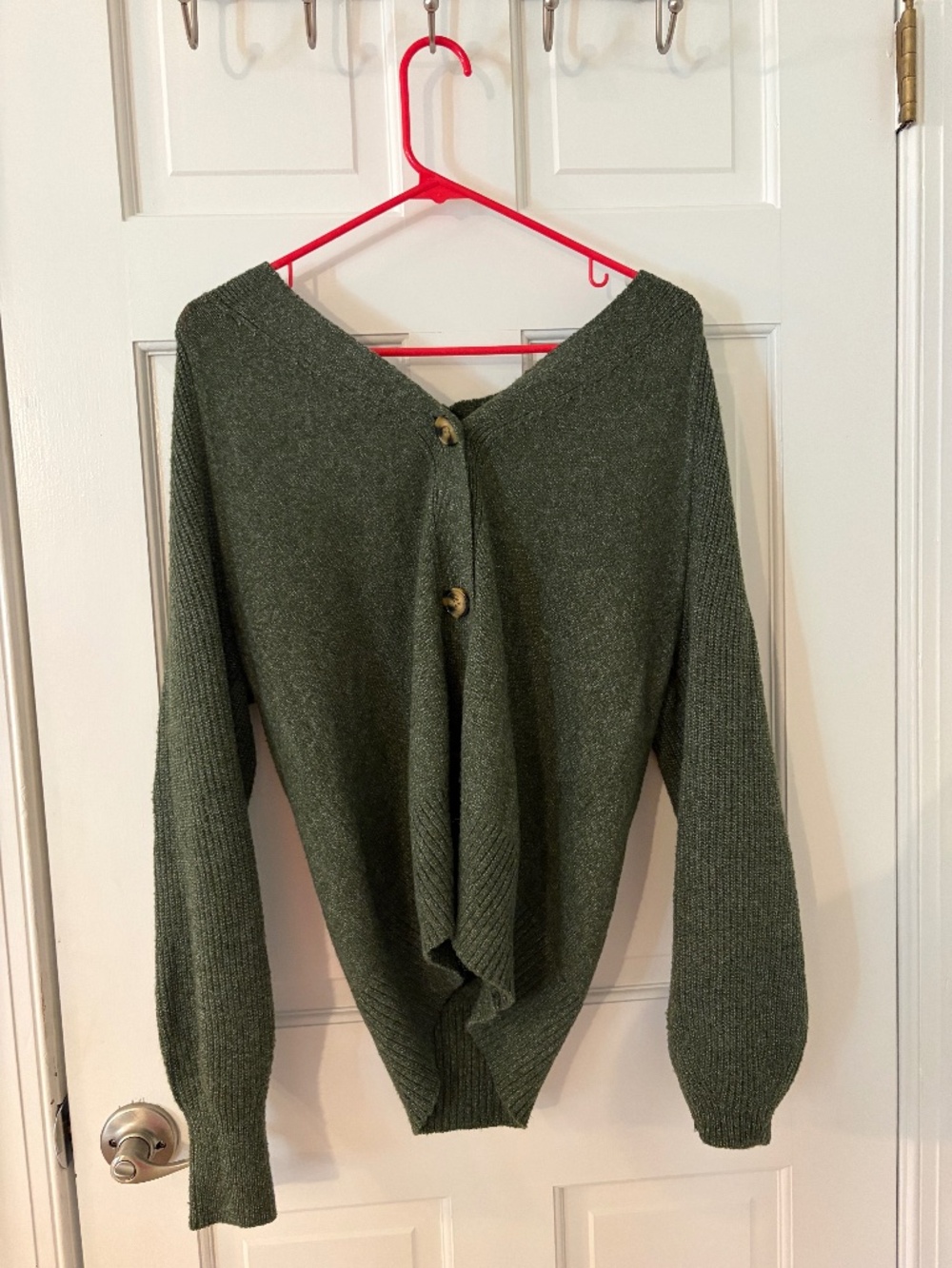 Olive Green V-Neck Button-Front Slouchy Knit Cardigan Sweater